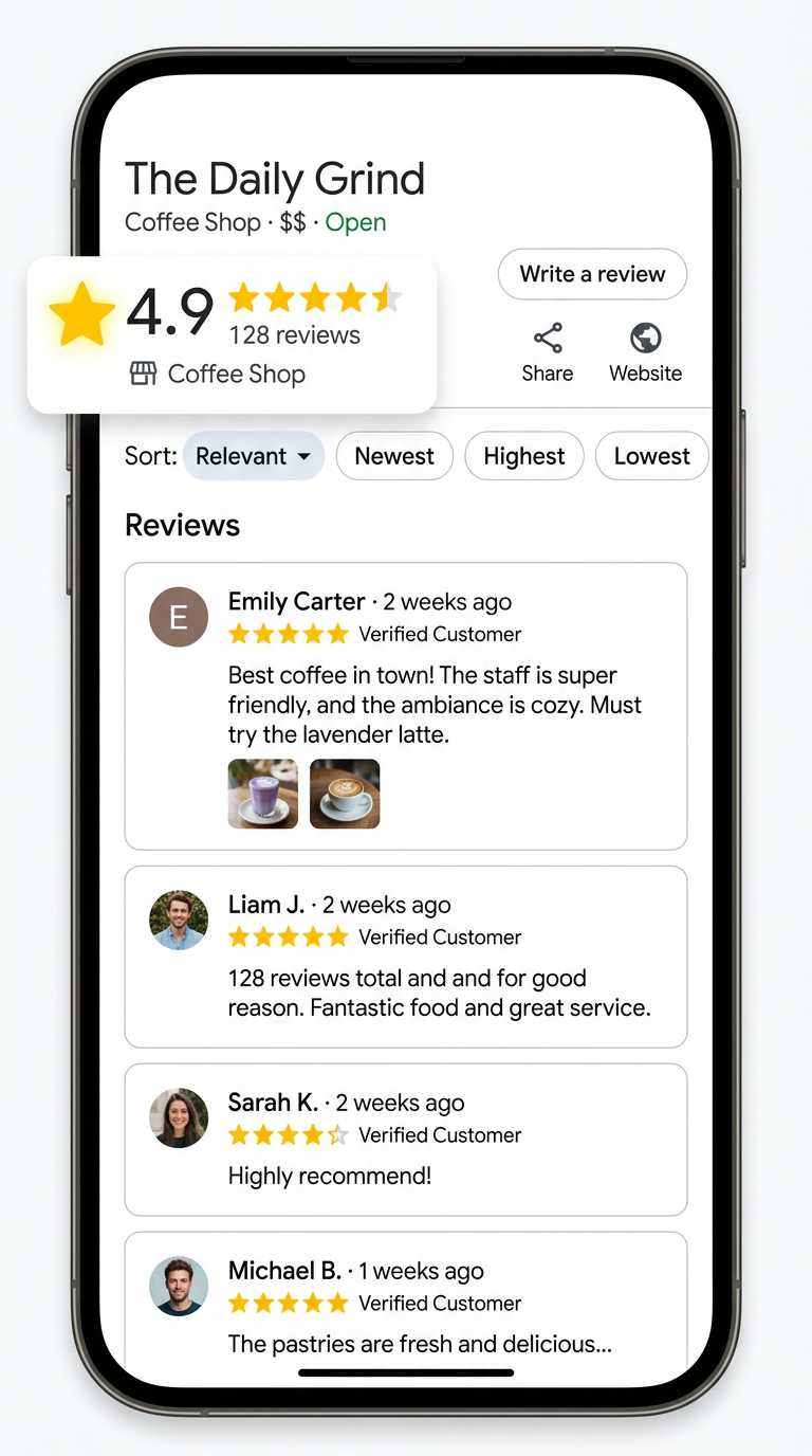 Phone showing Google Review